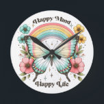 Horloge Ronde Pastel Hippie "Happy Mind Happy Life"<br><div class="desc">Pastel Hippie "Happy Mind Happy Life" Jeu d'oreiller</div>