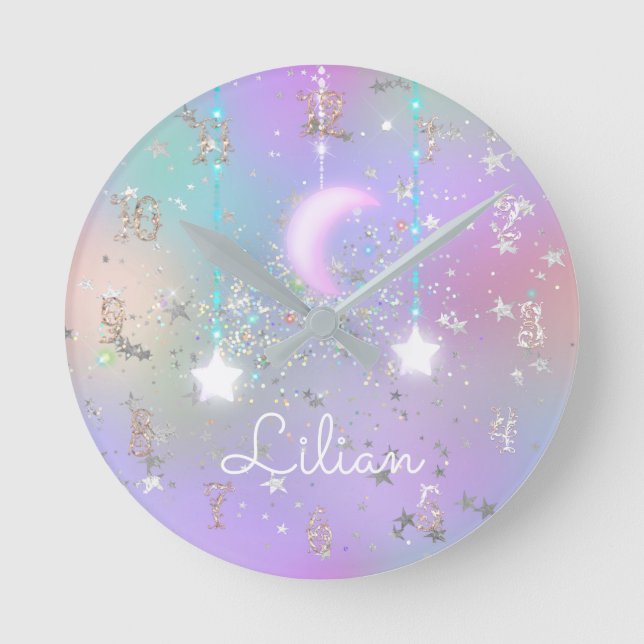 Horloge Ronde Pastel nuit ciel brillant étoiles de lune parties  (Recto)