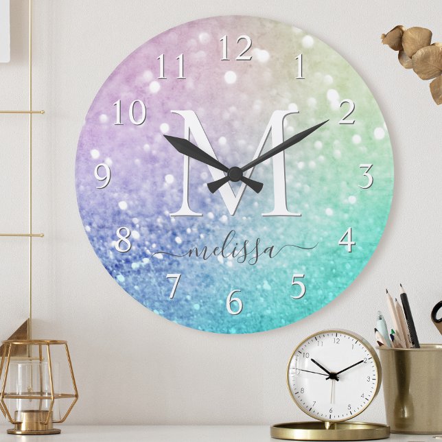 Horloge Ronde Pastel Parties scintillant Bokeh ContexteGlam Eleg (Créateur téléchargé)