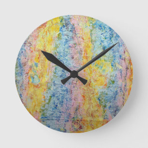 Horloge Ronde Pastel Pink Blue Yellow Textured Modern Abstract