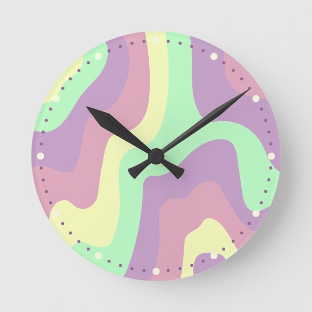 Horloge Ronde Pastel Rainbow Abstrait Wavy Line Motif (Recto)