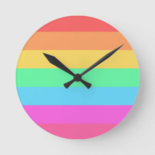 Horloge Ronde Pastel Rainbow Color Strips Design