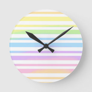 Horloge Ronde Pastel Rainbow Stripes Blur Art Design Abstrait