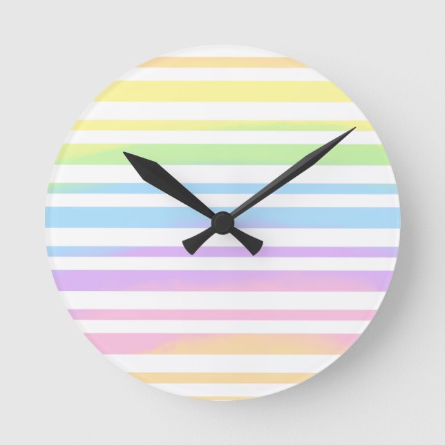 Horloge Ronde Pastel Rainbow Stripes Blur Art Design Abstrait (Recto)
