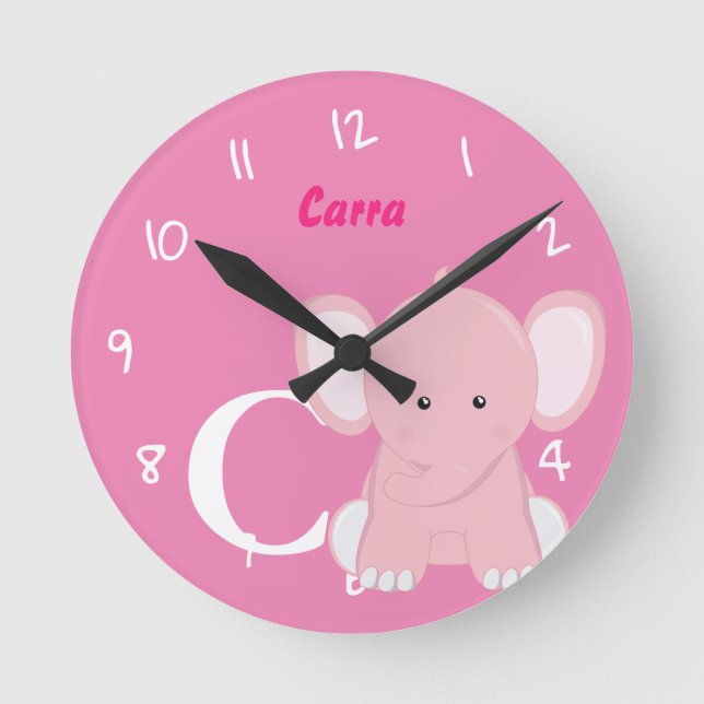 Horloge ronde pastel rose personnalisée pour bébé (Recto)