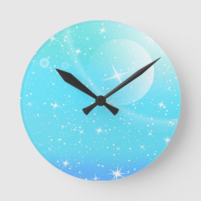 Horloge Ronde Pastel Starry Sky Blue Gradient Moon Galaxy Design (Recto)