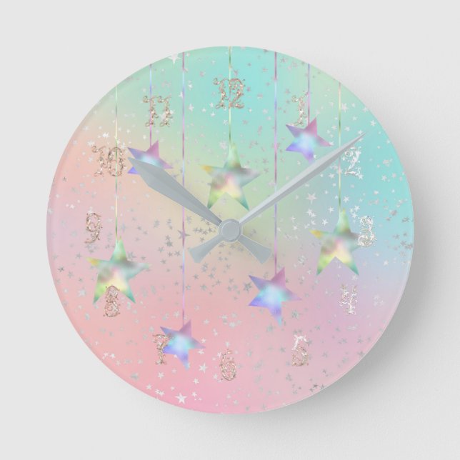 Horloge Ronde Pastel tourbillonne holographique étoiles et ruban (Recto)