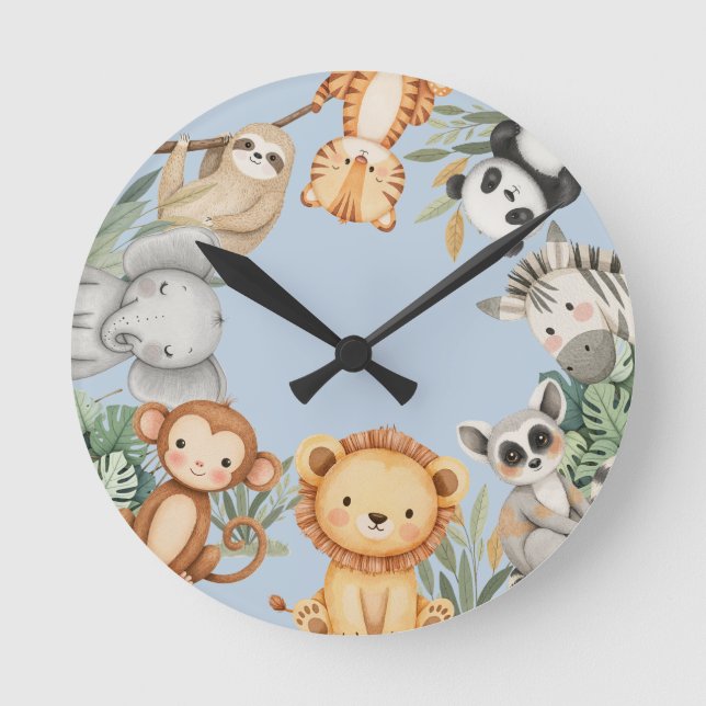 Horloge Ronde Pastel Tropical Wild One Jungle Safari Animaux (Recto)