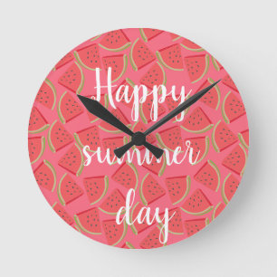 Horloge Ronde Pastèque rose moderne, été