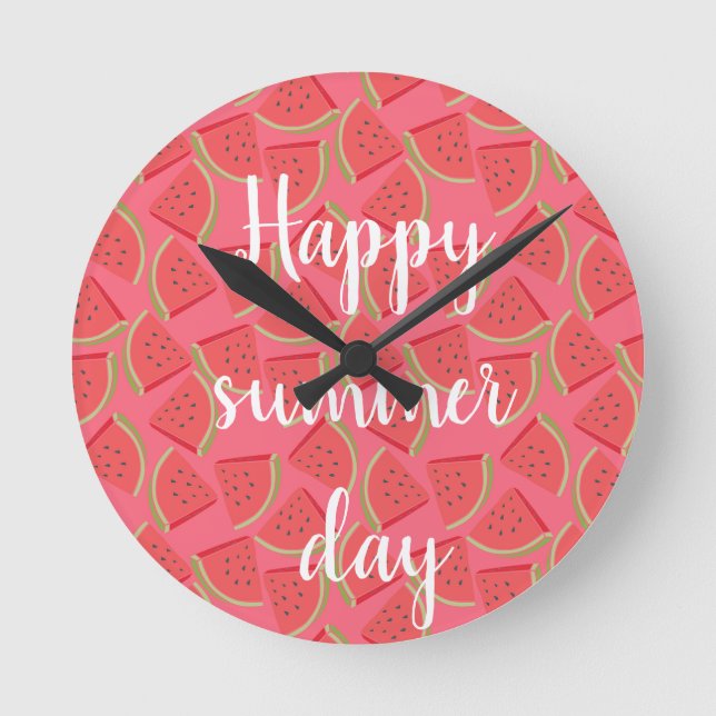 Horloge Ronde Pastèque rose moderne, été (Recto)