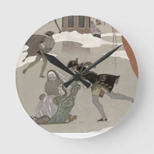 Horloge Ronde Patinage de glace sur le lac congelé, illustratio