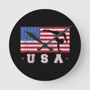 Horloge Ronde Patriotic Sports Gift American USA Flag Girls Gymn