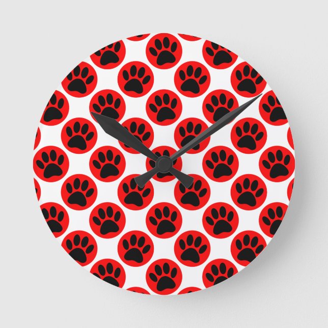 Horloge Ronde Patrouilles De Chien Noir En Pois Rouge (Recto)
