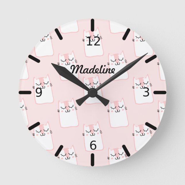 Horloge Ronde Pattern Pink Kitten (Recto)