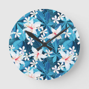Horloge Ronde Pattern tropical hibiscus