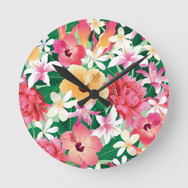 Horloge Ronde Pattern tropical hibiscus (Recto)