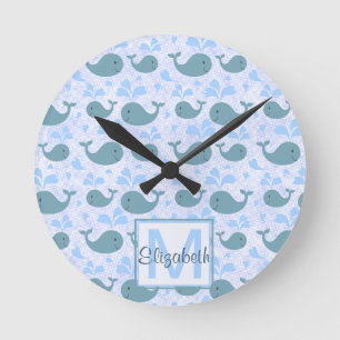 Horloge Ronde Patterns bleus