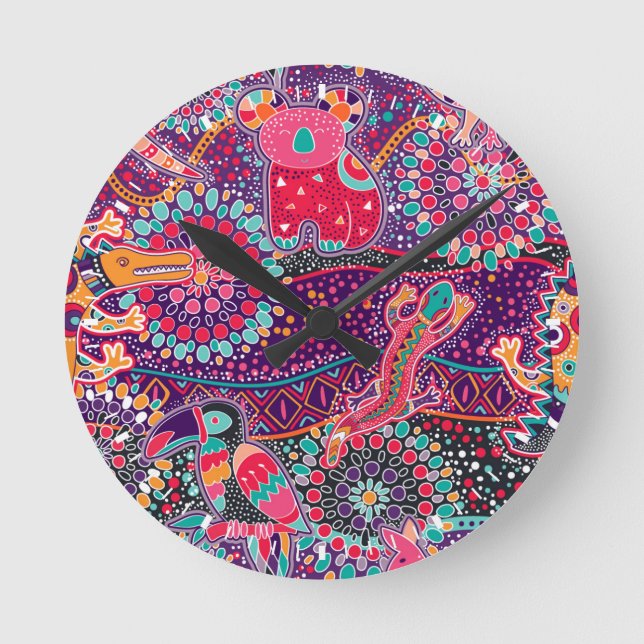 Horloge Ronde Patters animaux ethnic (Recto)