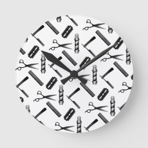 Horloge Ronde Patters de Black and White Barber