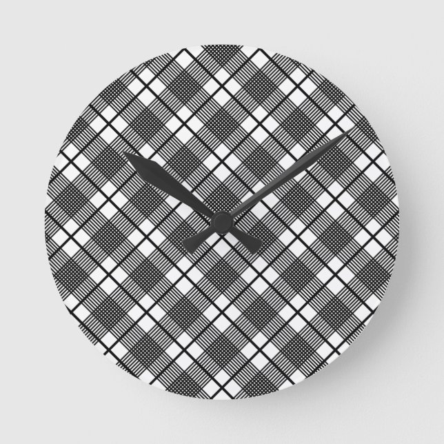 Horloge Ronde Patters de Black White Thin Glen Plaid (Recto)