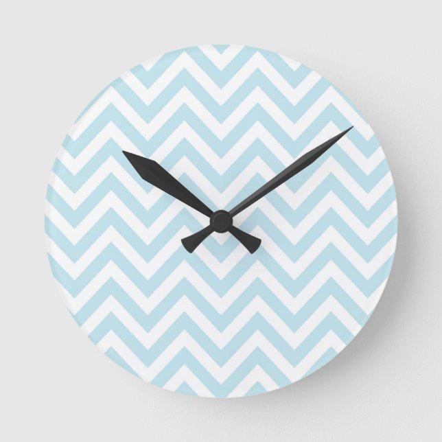 Horloge Ronde Patters de Light Blue et White Chevron (Recto)