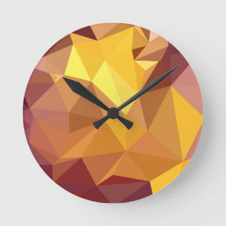 Horloge Ronde Pavot d'or Jaune Abstrait Polygone bas Arrière-pla