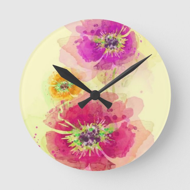Horloge Ronde Pavots peints 2 d'aquarelle (Recto)