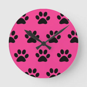 Horloge Ronde Paw Print Patterns Black Rose Cute Stylish 2021