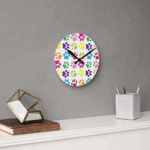 Horloge Ronde Paws Colorés, Paws Chiens, Paws Chat
