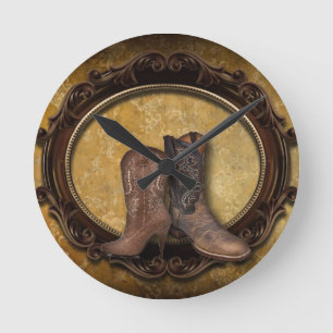 Horloge Ronde Pays-grange en détresse Western Cowboy Boot