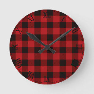 Horloge Ronde Pays rouge et noir plaid