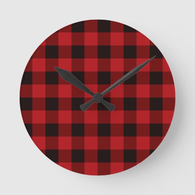 Horloge Ronde Pays rouge et noir plaid (Recto)