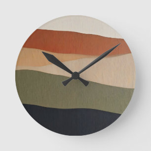 Horloge Ronde Paysage Abstrait Couches Terreux