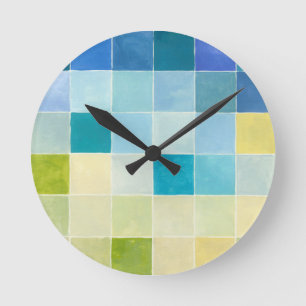 Horloge Ronde Paysage avec des Carrés multicolores