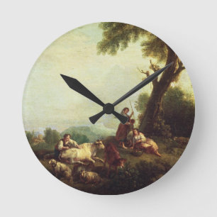 Horloge Ronde Paysage avec paysans observant un troupeau de bovi
