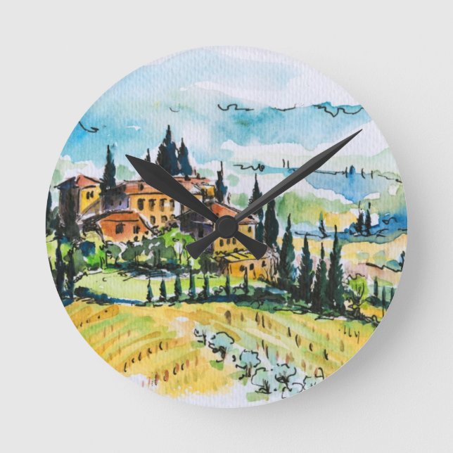 Horloge Ronde Paysage avec ville et cyprès (Recto)