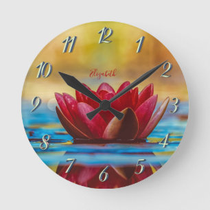 Horloge Ronde Paysage de fleurs de Lotus rouges, Zen
