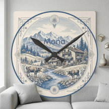 Paysage de montagne bleue alpine enneigé Chalet ru