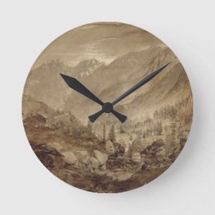 Horloge Ronde Paysage de montagne, Macugnaga, 1845 (stylo et