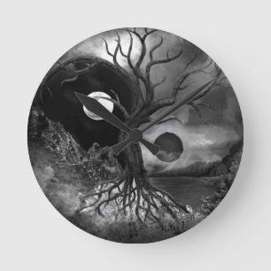 Horloge Ronde Paysage de Yin Yang Tree noir et blanc