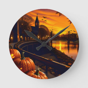 Horloge Ronde Paysage Halloween Deux