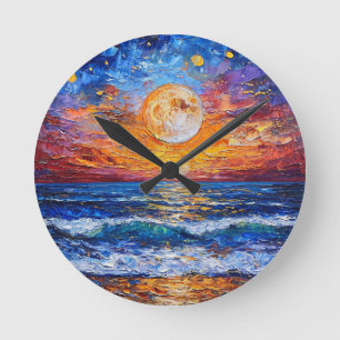 Horloge Ronde Paysage marin océanique au coucher du soleil