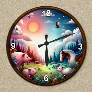 Horloge Ronde Paysage Merveilleux Personnalisable de la Ferme En