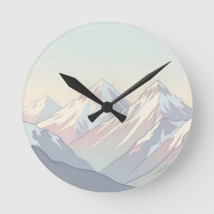 Horloge Ronde Paysage minimaliste de montagnes aux couleurs past