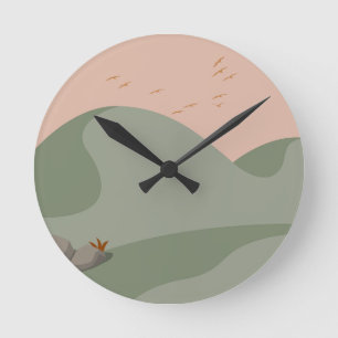 Horloge Ronde Paysage minimaliste du Boho vert de la mer