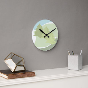 Horloge Ronde Paysage naturel Abstrait avec sapins et ciel