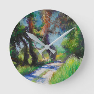 Horloge Ronde Paysage pastel d'oliveraie ensoleillée
