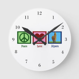 Horloge Ronde Peace Love Alpacas
