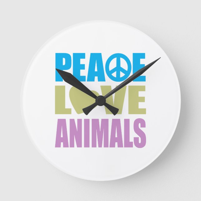 Horloge Ronde Peace Love Animaux (Recto)