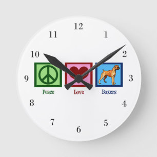 Horloge Ronde Peace Love Boxers mignon Boxer Chien